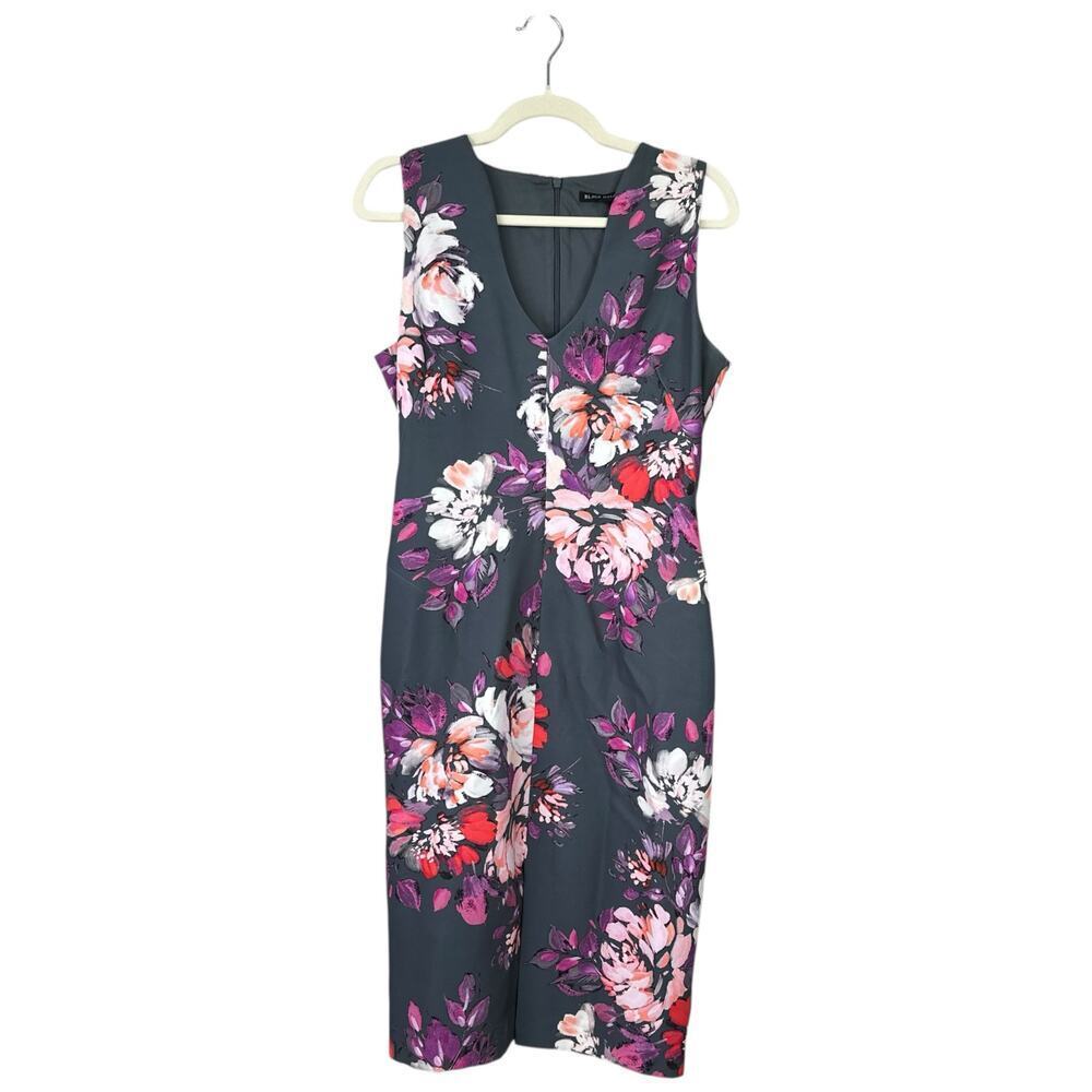 Black Halo Coral Dress Harbor Mist Gray Floral Sheath Size 8